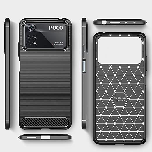 Xiaomi Poco X4 Pro 5G, Shockproof Original Back Case Cover Carbon Fiber - Premium quality Case From GrabMobily - Slip-Resistant - Black