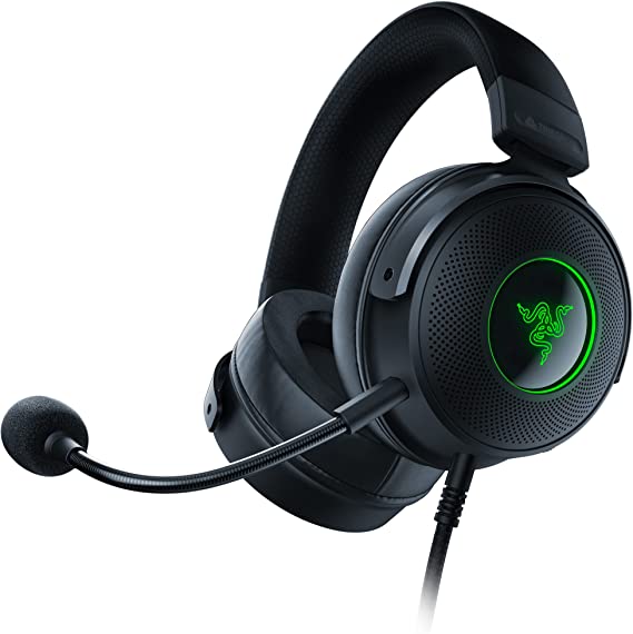 Razer Kraken V3 Wired USB Gaming Headset: Triforce Titanium 50mm Drivers - THX Spatial Audio - Chroma RGB Lighting - Hybrid Fabric & Leatherette Memory Foam Cushions - Detachable HyperClear Mic