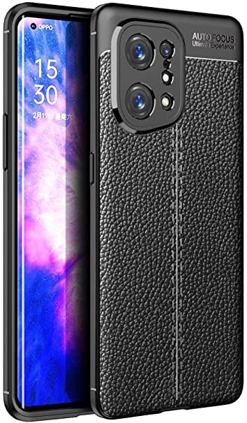 For Oppo Find X5, Original Leather Pattern Back Case Cover Carbon Fiber Litchi Shockproof From CompuMisr - Black
