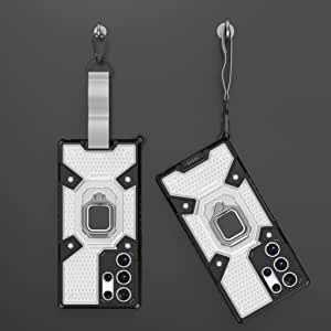 Samsung Galaxy S22 Ultra ، - جراب عالي الجودة - جراب أصلي جديد الكل في واحد من GrabMobily - جراب حماية مزدوج مقاوم للصدمات مع حبل قصير أصلي - شفاف وأسود