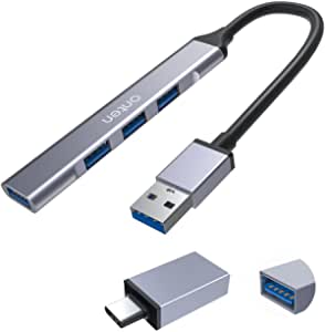USB Hub, ONTEN USB to USB C Adapter Multiport, USB Hub, USB-C to USB Hub 3.0, USB Hub 2.0 4 Ports, for MacBook Pro 2020/2019, iMac 2021, USB Splitter Aluminum Alloy, Color Gray