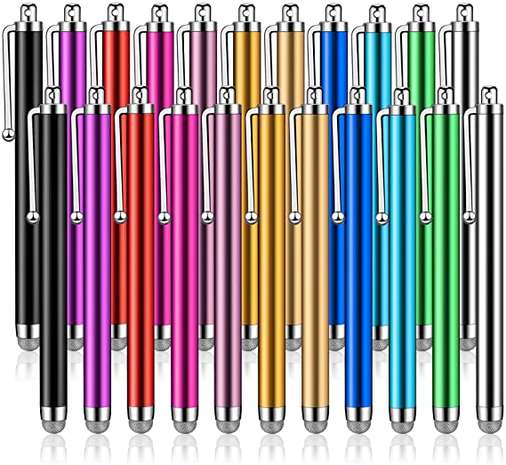 22 Pieces Fiber Tip Stylus Pens for Touch Screens, Universal Touch Screen Capacitive Stylus Compatible with Kindle Ipad iPhone Samsung, Stylus Pens for Arthritis, Student, Colleagues, and Teachers