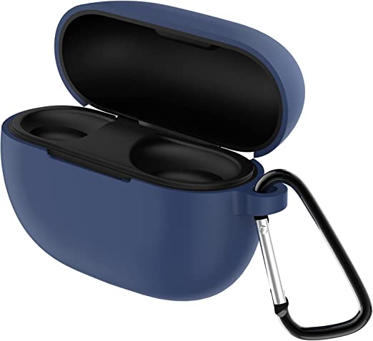 Hianjoo Case Compatible with Xiaomi Redmi Buds 3 Lite, Soft Case Cover Silicone Protective Bag with Carabiner (Dark Blue)