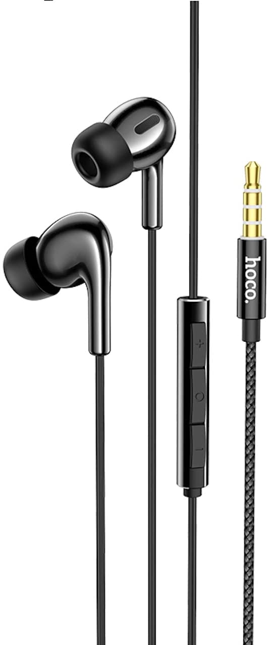Hoco M91 - Shelly Wired Earphones With Microphone (Length: 1.2m, Plug: 3.5mm), Compatible with Samsung, Hawei, Xiaomi, OnePlus - Ceramic Black