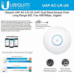UniFi AP AC LR UAP-AC-LR-US Long Range 802.11ac Dual-Band Wireless Access Point Gigabit PoE Speeds 867Mbps
