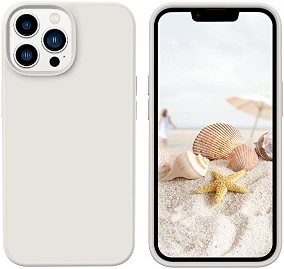 GUAGUA Compatible with iPhone 13 Pro Max Case 6.7 Inch Liquid Silicone Soft Gel Rubber Slim Microfiber Lining Cushion Texture Cover Shockproof Protective Phone Case for iPhone 13 Pro Max, Stone