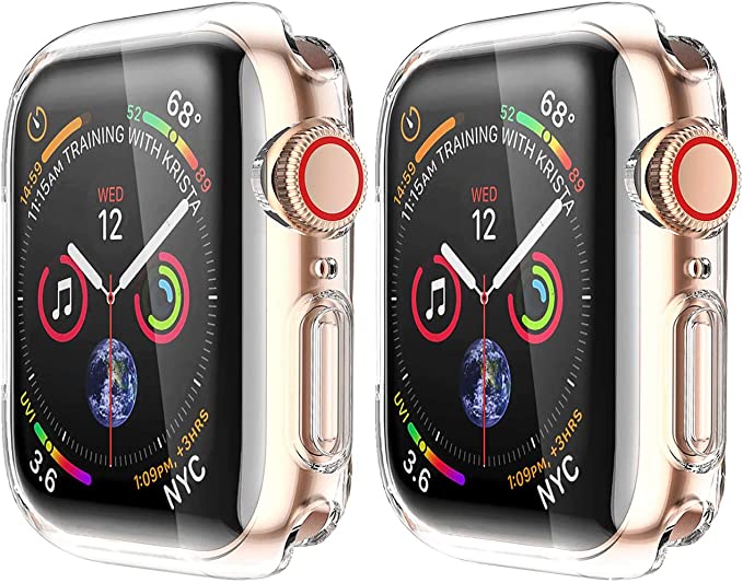 [2 Pack] HANKN for Apple Watch Series 7 Screen Protector Case Clear 45mm, Soft TPU Full Coverage Shockproof Iwatch Cover Bumper (45mm, Clear+Clear)