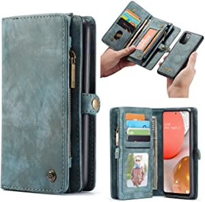 SWP Case for Samsung Galaxy A72, Wallet Case w/Magnetic Detachable Cover [11 Card Slots] Clutch Wallet w/Wristlets Money Pocket Case Compatible with Samsung Galaxy A72 5G (Blue-Green)
