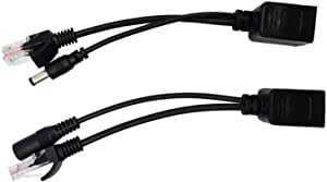 KINMAX 1 Pair Passive PoE Injector and PoE Splitter Kit with RJ45 Ethernet and Power Ethernet 5.5x2.1 mm DC Power Adaptor F/M Connector for Network Digital Signal ,Black