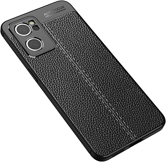 Oppo Reno 7 5G (Snapdragon 778G), Shockproof Original Leather Pattern Back Case Carbon Fiber Brushed - Slip-Resistant - Premium quality Case From GrabMobily - Black