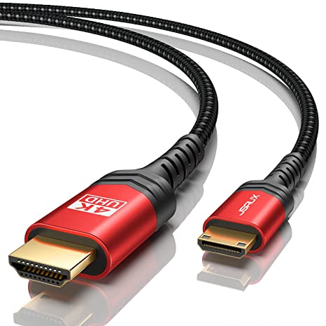 JSAUX Flex Series Cable - Mini HDMI to HDMI High Speed 4K 60Hz HDMI 2.0 A Durable Nylon Braided , 3m Black & Red