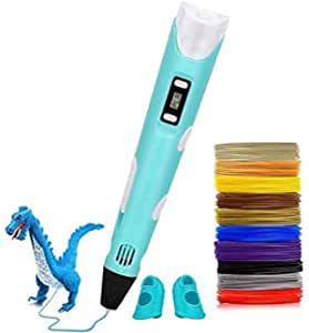 VICINTRUTH 3D Pen, 3D Printing Doodler Pen with LCD Screen and 150 Feet 15 Color 1.75mm PLA Filament Refill, Christmas Gift 3D Drawing Printer Pen for Kids Adult Artist, Stepless Speed, Blue
