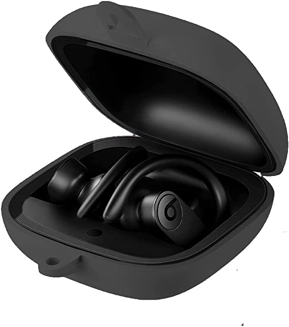 Powerbeats Pro Case Cover,Anti-Lost & Shockproof Easy Carrying Silicone Case Accessories with Keychain- Black