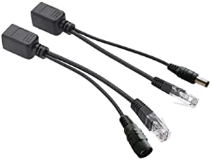 Passive PoE Injector and PoE Splitter Kit with 5.5x2.1 mm DC Power Adaptor Connector for Network Digital Signal（1 Pair-Black）