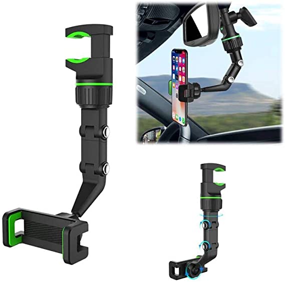 Multifunctional Rearview Mirror Phone Holder, 360° Rear View Mirror Phone Holder Mount, Universal Rotating Car Phone Stand and GPS Holder, Car Phone Holder Mount for Car Home Kitchen Most Phones. (A)