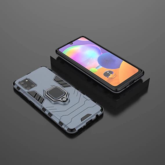 لجهاز سامسونج Galaxy A31 ، جراب الحماية المتكامل ايرونمان مقاوم للصدمات من البولي يوريثين الحراري مع مسند للظهر - جراب اصلى من GrabMobily- ازرق