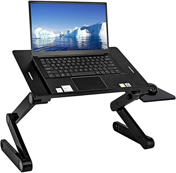 ARUZEN Adjustable Laptop Desk with Double Cooling Fan,Mouse Pad Portable ,Use in Bed/Sofa/Office,Aluminum Table ,Notebook Stand Ergonomic Laptop Stand