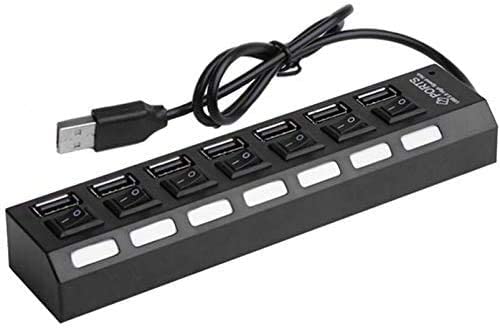 7-Port USB 2.0 Hub High Speed Power Cable with Blue LED Light Indicator ON/Off Sharing Switch Adapter for PC Laptop