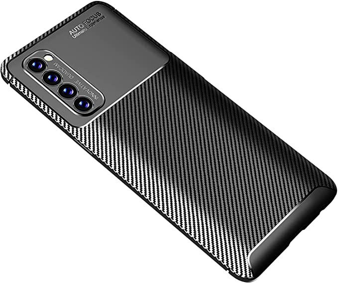 جراب لهاتف Oppo Reno 4 Pro (4G فقط) ، جراب واقٍ مرن متين بنمط ألياف الكربون المصقول - غطاء عالي الجودة من GrabMobily - أسود