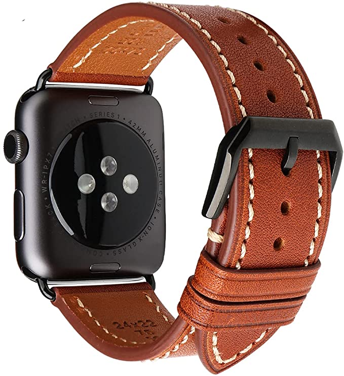 REZERO Compatible with Apple Watch Band 44mm 42mm 40mm 38mm, Handmade Genuine Leather Watch Strap Replacement Bands for iWatch SE Series 6 5 4 3 2 1 for Men Women