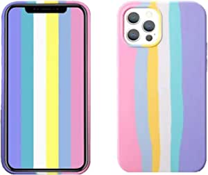 Oniuk Compatible for iPhone 13 6.1 inch Creative Cute Rainbow Pink Stripe Line Soft Liquid Silicone Case [Drop Protection] [Shock-Absorbing Corners]