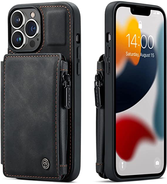 Kowauri Wallet Case for iPhone 13 Pro Max, Double Magnetic Clasp Zipper Purse PU Leather Wallet Case with Credit Card Slot Holder Back Flip Cover for iPhone 13 Pro Max 6.7 inch 2021 (Black)