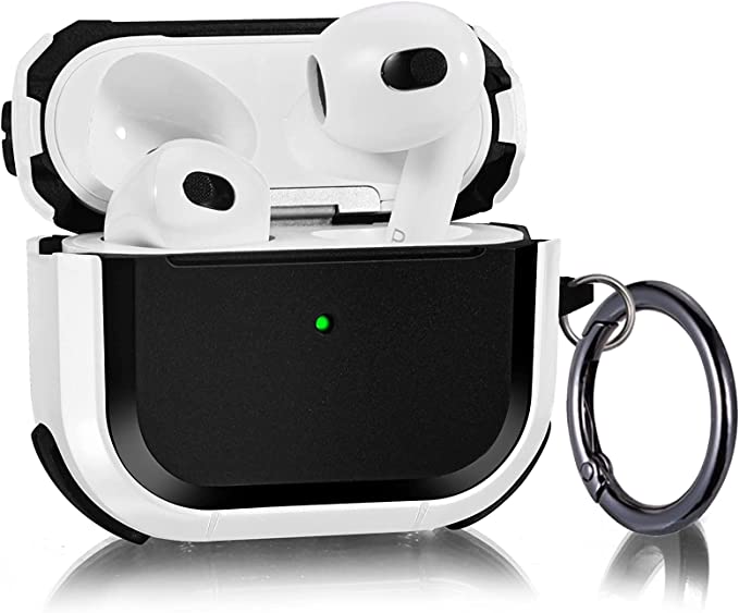 Airpods 3rd Generation Full Protective Rugged Armor Silicone Anti Shock Shockproof Case Cover With Ring Hook For Airpods 3 - White