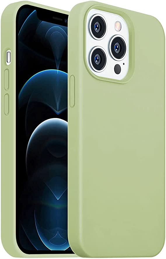 BIGPHILO Silicone Case Compatible with iPhone 13 Pro (6.1"), Full Body Protection Phone Case, (Silky Liquid Silicone + Soft Microfiber Lining) Slim Back Cover - Matcha Green