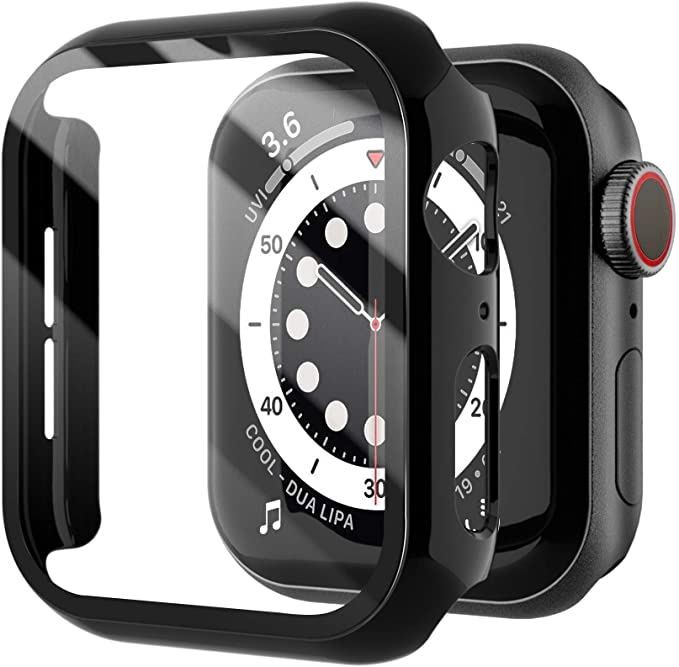 Juyya Compatible for Apple Watch Series 6/SE/5/4 Case,Apple Watch Screen Protector Tempered Glass iWatch Hard PC Shockproof Cover Thin Bumper Full Protection i Watch Accessories (Black, 40mm)