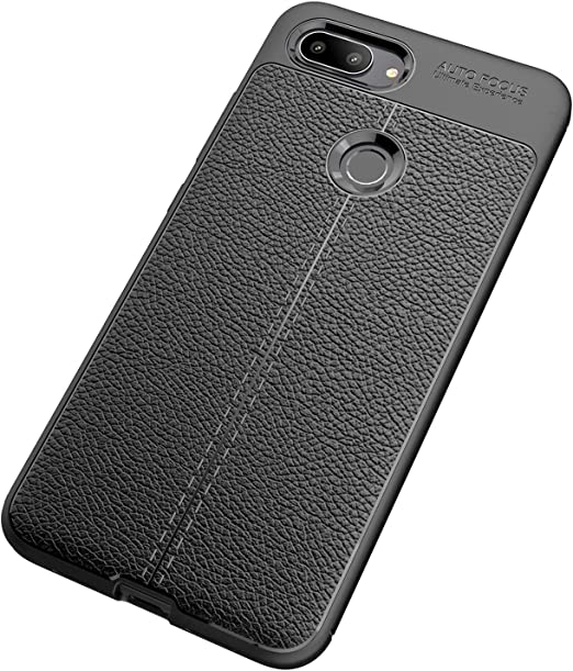 Xiaomi Mi 8 Lite, Original New Case From GrabMobily -, Leather Pattern Shockproof Cover Durable Ultra Thin Carbon Fiber Brushed Protection Case -Slip-Resistant - Premium quality Case - Black