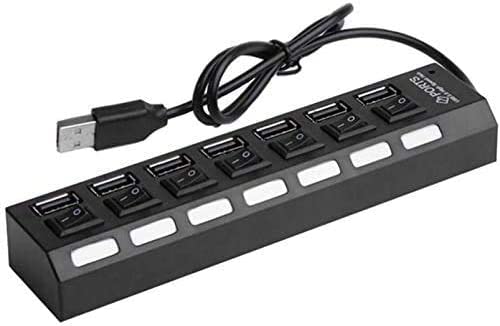 7-Port USB 2.0 Hub High Speed Power Cable with Blue LED Light Indicator ON/Off Sharing Switch Adapter for PC Laptop