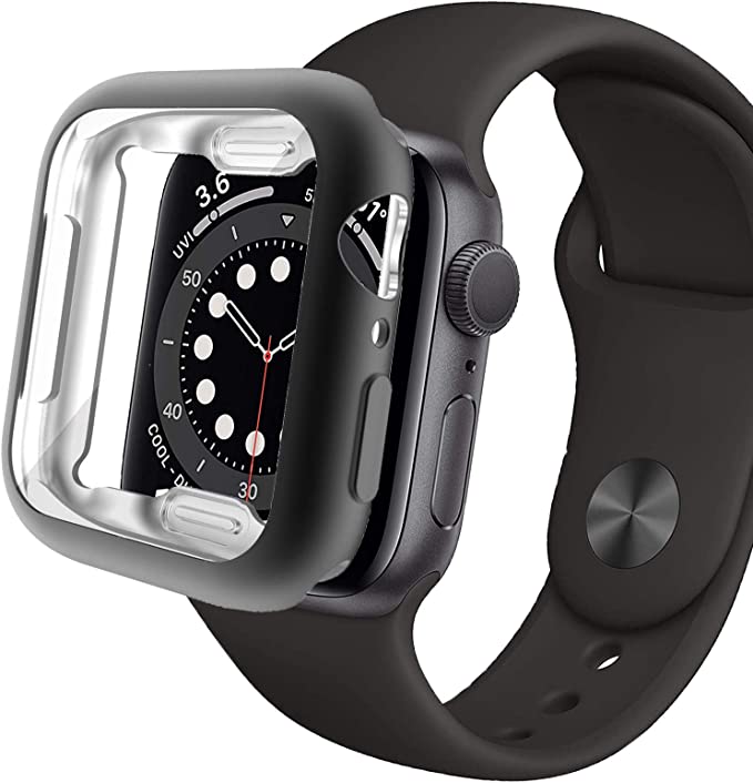 Miimall Compatible Apple Watch 44mm Case with Screen Protector Ultra-Thin Lightweight Shockproof Matte Plated Bumper Overall Protector Case Cover for Apple Watch 44mm Series SE/6/5/4(Black)