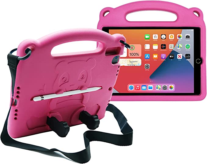 FIREVASE Case for New iPad 10.2 8th Gen 2020/iPad 7th Gen 2019/ iPad Air 3rd Gen 10.5'' 2019 EVA Shock Proof Light Weight Professional Kids Case, with Handle Built-in Bracket & Shoulder Strap (Rose)