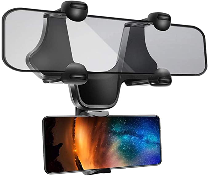 Universal Adjustable Car Rearview Mirror Mount Stand Holder Cradle for Cell Phone Smartphones Cradle Compatible with iOS Android