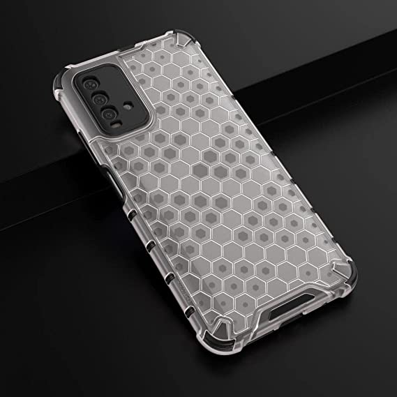 Cover Xiaomi Redmi 9T, Original New cover From GrabMobily - Integrated Protection Ironman Honeycomb and Shock Resistant TPU - Transparent White