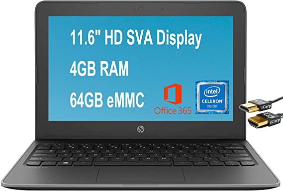 Flagship 2021 HP Stream 11 Pro G5 Laptop 11.6" HD SVA Anti-Glare Display Intel Celeron N4020 Processor 4GB RAM 64GB eMMC 1 Year Office365 Win10 Pro Black + HDMI Cable