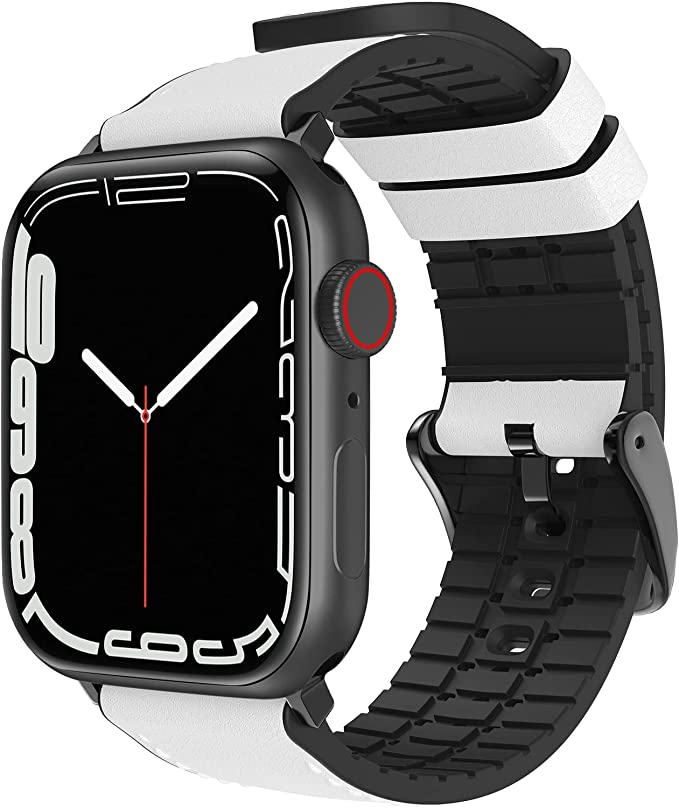 iHillon Compatible with Apple Watch Bands 45mm 41mm 42mm 44mm 38mm 40mm Men Women, Classic Canvas Fabric Genuine Leather Replacement Wristbands for iWatch Series 7 6 SE 5 4 3 2 1