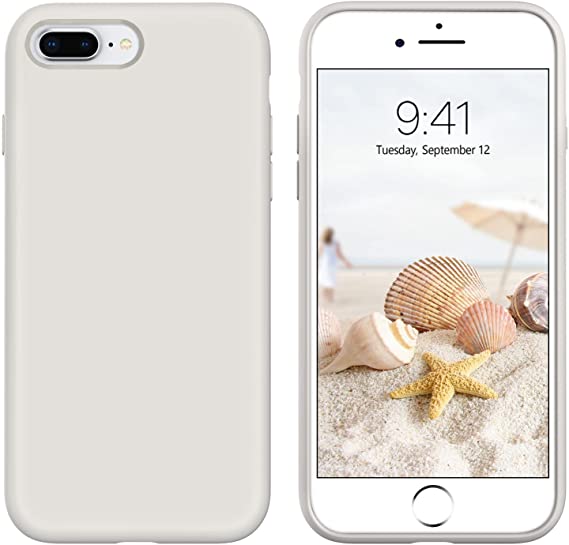 GUAGUA Compatible with iPhone 8 Plus Case iPhone 7 Plus Case Liquid Silicone Soft Gel Rubber Slim Thin Microfiber Lining Cushion Cover Shockproof Protective Case for iPhone 8 Plus /7 Plus, Stone