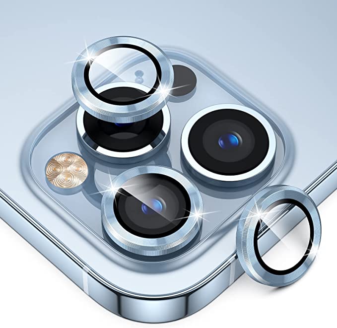 Valang Camera Lens Protector Compatible for iPhone 13 Pro & iPhone 13 Pro Max 2021, HD Tempered Glass Premium Aluminum Alloy Lens Screen Cover (Blue)