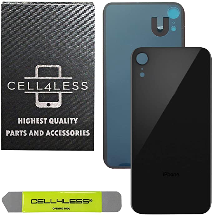 CELL4LESS Back Glass Compatible with iPhone XR Replacement Battery Door Cover w/Adhesive & Removal Tool (Black)