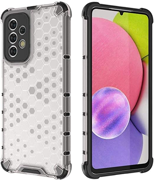 جراب متوافق مع Samsung Galaxy A33 5G ، غطاء فائق الجودة من GrabMobily - غطاء أيرون مان مقاوم للصدمات - جراب أصلي جديد مقاوم للانزلاق - حواف سوداء خلفية شفافة خلية النحل