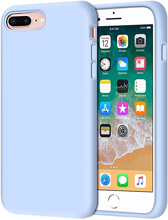 Anuck Case for iPhone 8 Plus Case, for iPhone 7 Plus Case 5.5 inch, Soft Silicone Gel Rubber Bumper Case Microfiber Lining Hard Shell Shockproof Full-Body Protective Case Cover - Light Blue