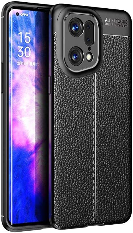 For Oppo Find X5 Pro, Original Leather Pattern Back Case Cover Carbon Fiber Litchi Shockproof From CompuMisr - Black
