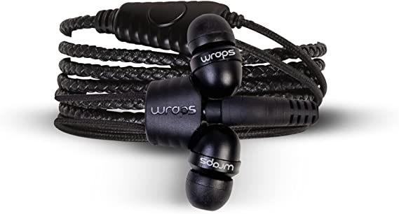 Wraps Wearable Braided Wristband Headphone Earbuds, Talk Coal