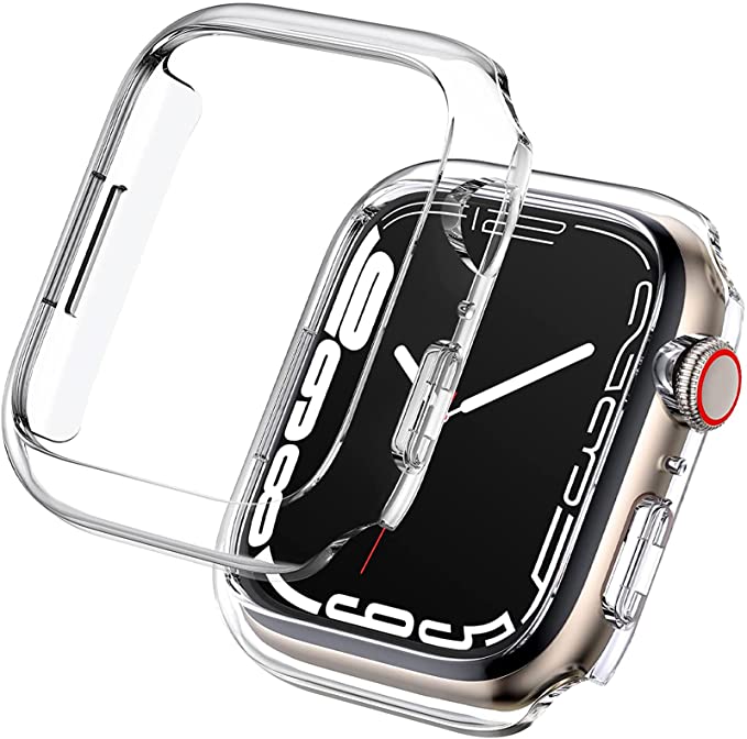 Miimall Compatible Apple Watch Series 7 45mm Case Cover Case, Crystal Clear PC Protective Frame Cover for Apple Watch 45mm Transparent