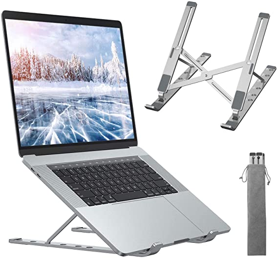 ANDOLO Laptop Stand,Adjustable Laptop riser Computer Stand Ergonomic Laptops for Desk riser, Aluminum Holder Compatible with 10 to 15.6 Inches Notebook Computer, Silver