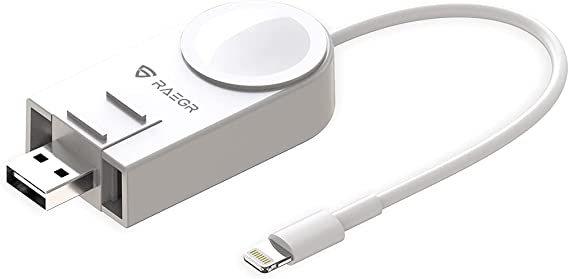 RAEGR Arc 450 Portable Wireless Charger Apple Watch Charger for Apple Watch Series 6/SE/5/4/3/2/1 with Cable for AirPods & iPhones - White RG10133