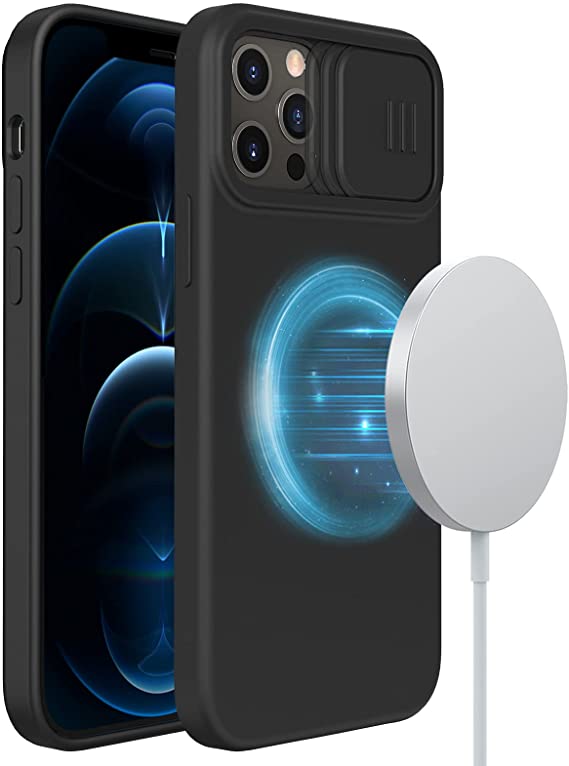 Nillkin Compatible with iPhone 13 Pro Case, CamShield Silky Magnetic Silicone Case with Slide Lens Cover [Support Magsafe Charger] Built-in Magnet Circle, Black