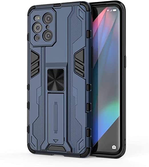 Oppo Find X3, Premium quality Kickstand Cover - Heavy Duty Armor Shockproof Cover Slip-Resistant - Original New cover From GrabMobily - Blue