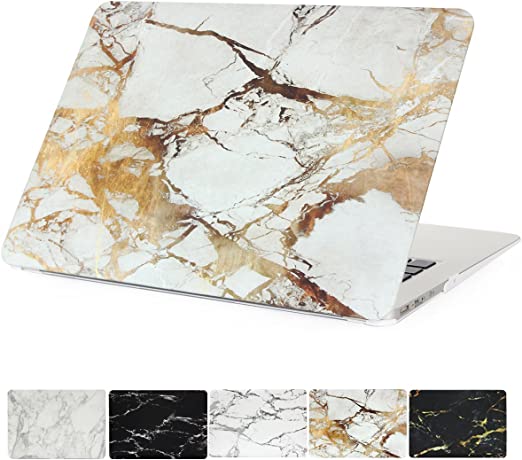 MacBook Retina 13 inch Case 2015-2012 Release, PapyHall Marble Pattern Plastic Hard Shell Cover for MacBook Pro 13 inch Retina Display (NO Touch) Model: A1502 A1425 - Gold White Marble